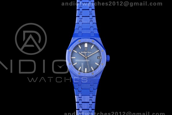 Royal Oak 41mm 15500 Blue Ceramic ZF Blue Dial on Blue Ceramic Bracelet SA4302 Super Clone (Free Sprung)