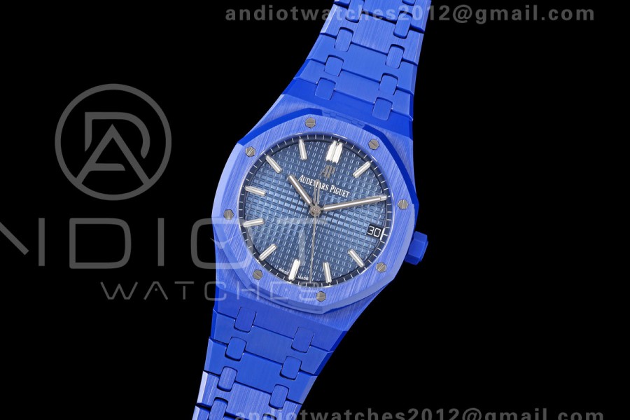 Royal Oak 41mm 15500 Blue Ceramic ZF Blue Dial on Blue Ceramic Bracelet SA4302 Super Clone (Free Sprung)