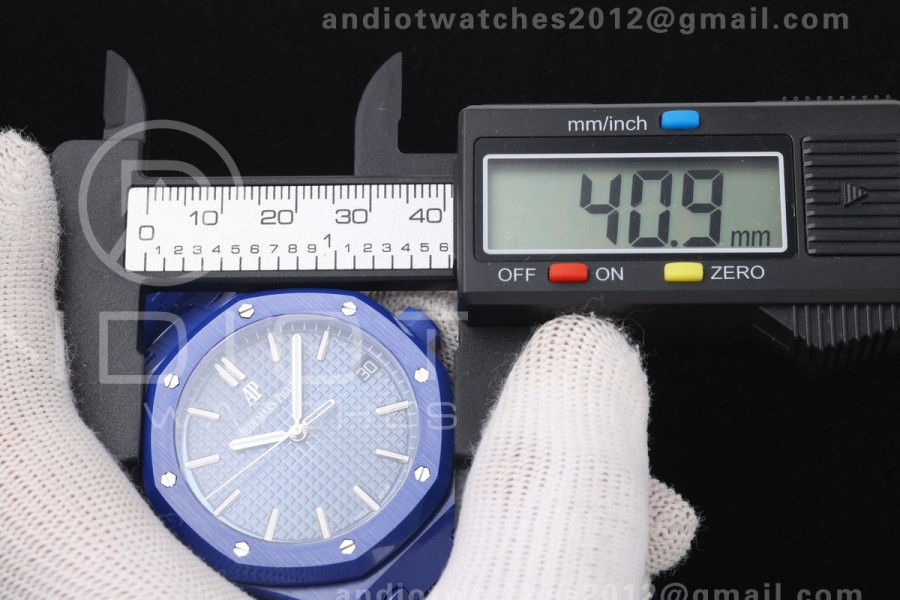 Royal Oak 41mm 15500 Blue Ceramic ZF Blue Dial on Blue Ceramic Bracelet SA4302 Super Clone (Free Sprung)