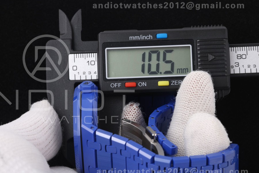 Royal Oak 41mm 15500 Blue Ceramic ZF Blue Dial on Blue Ceramic Bracelet SA4302 Super Clone (Free Sprung)