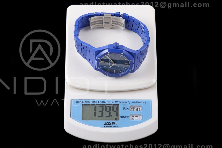 Royal Oak 41mm 15500 Blue Ceramic ZF Blue Dial on Blue Ceramic Bracelet SA4302 Super Clone (Free Sprung)