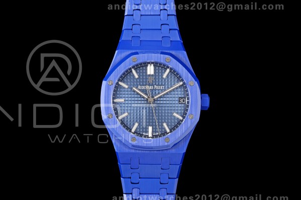 Royal Oak 41mm 15500 Blue Ceramic ZF Blue Dial on Blue Ceramic Bracelet SA4302 Super Clone (Free Sprung)