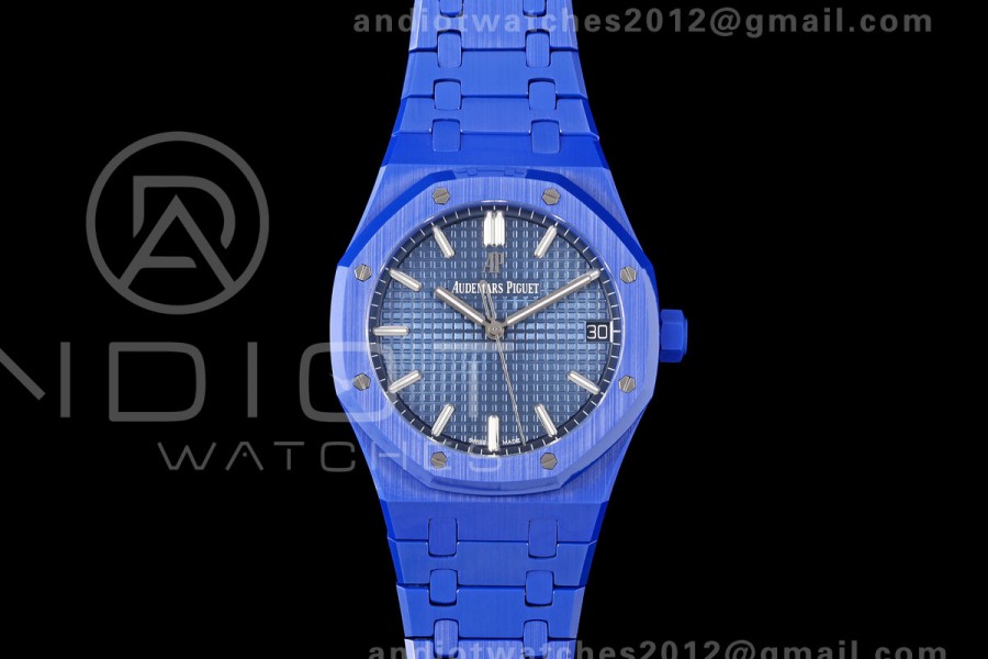 Royal Oak 41mm 15500 Blue Ceramic ZF Blue Dial on Blue Ceramic Bracelet SA4302 Super Clone (Free Sprung)