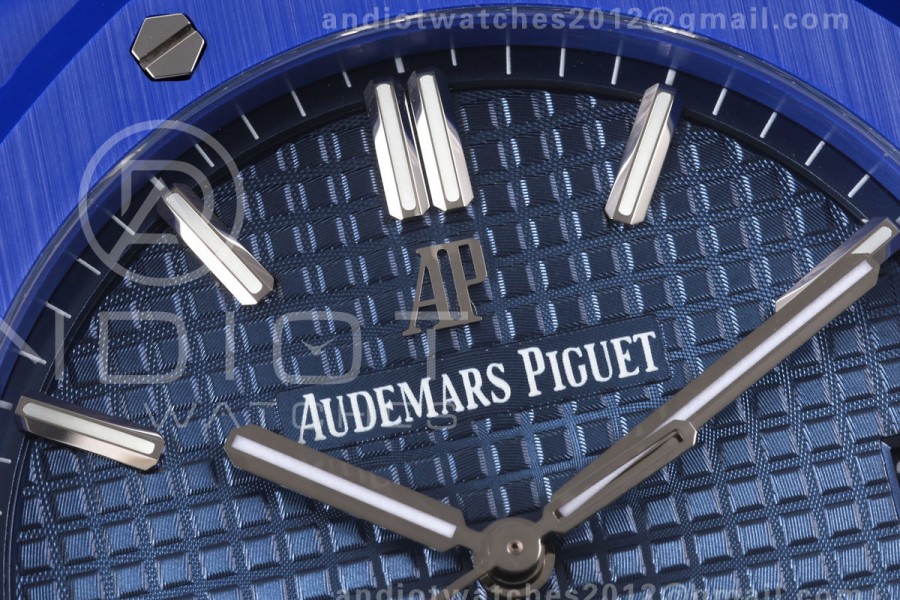 Royal Oak 41mm 15500 Blue Ceramic ZF Blue Dial on Blue Ceramic Bracelet SA4302 Super Clone (Free Sprung)