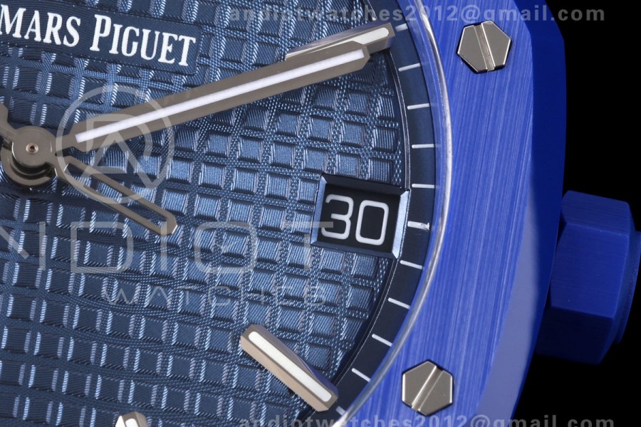 Royal Oak 41mm 15500 Blue Ceramic ZF Blue Dial on Blue Ceramic Bracelet SA4302 Super Clone (Free Sprung)