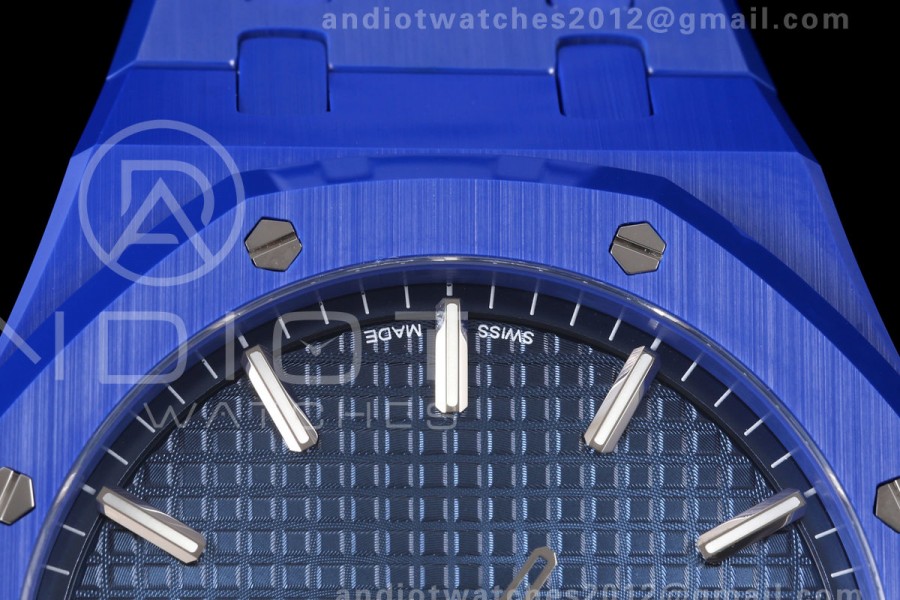 Royal Oak 41mm 15500 Blue Ceramic ZF Blue Dial on Blue Ceramic Bracelet SA4302 Super Clone (Free Sprung)