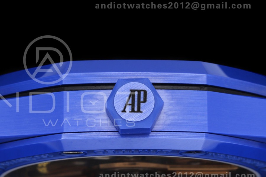 Royal Oak 41mm 15500 Blue Ceramic ZF Blue Dial on Blue Ceramic Bracelet SA4302 Super Clone (Free Sprung)