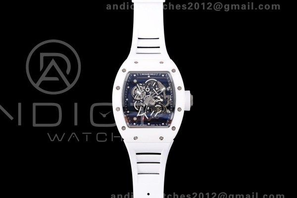 Mille Studio RM055 White Ceramic 1:1 Best Edition Skeleton Dial on White Rubber Strap RMUL2 Super Clone