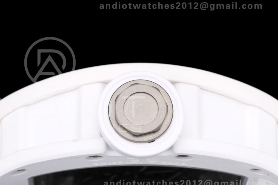 Mille Studio RM055 White Ceramic 1:1 Best Edition Skeleton Dial on White Rubber Strap RMUL2 Super Clone