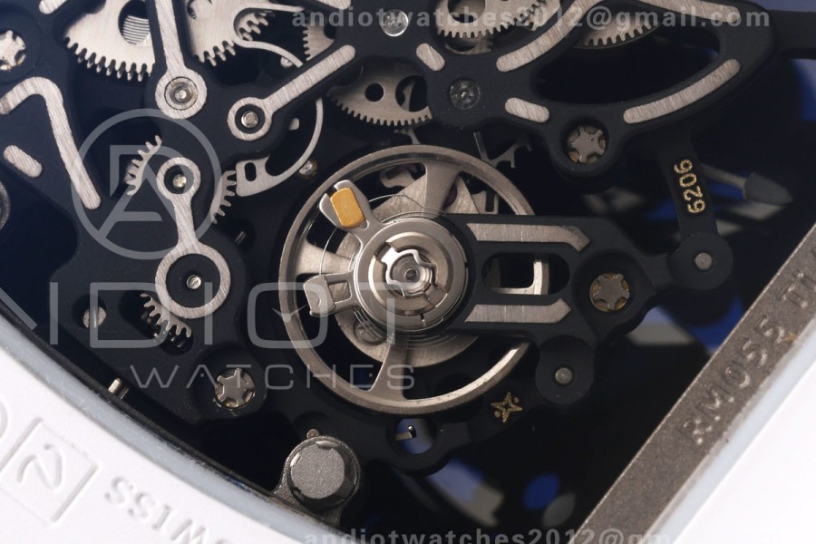 Mille Studio RM055 White Ceramic 1:1 Best Edition Skeleton Dial on White Rubber Strap RMUL2 Super Clone