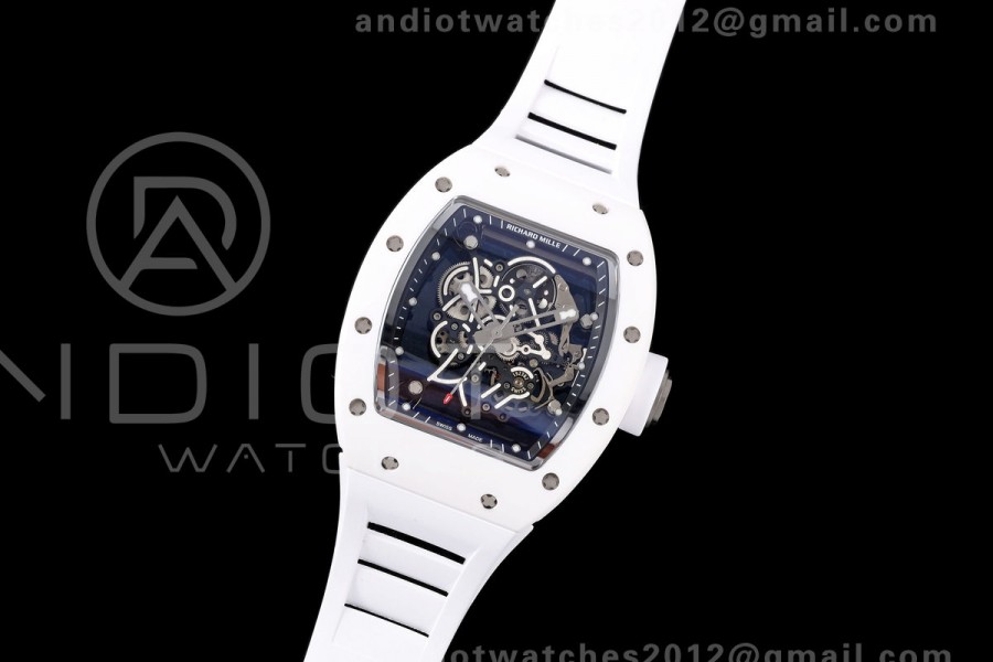 Mille Studio RM055 White Ceramic 1:1 Best Edition Skeleton Dial on White Rubber Strap RMUL2 Super Clone