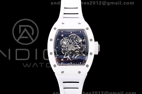 Mille Studio RM055 White Ceramic 1:1 Best Edition Skeleton Dial on White Rubber Strap RMUL2 Super Clone
