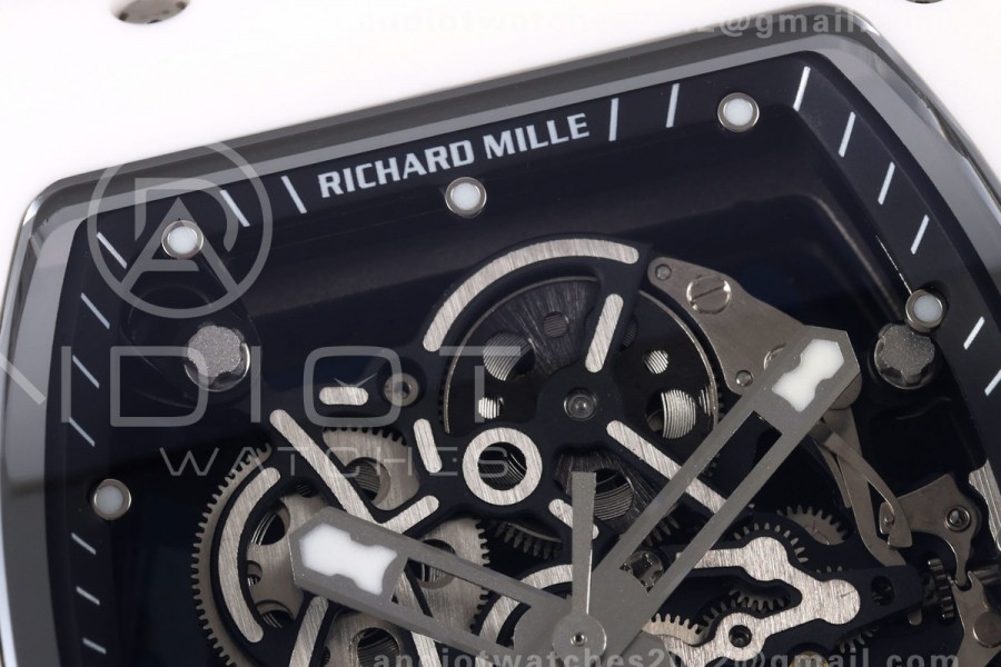 Mille Studio RM055 White Ceramic 1:1 Best Edition Skeleton Dial on White Rubber Strap RMUL2 Super Clone