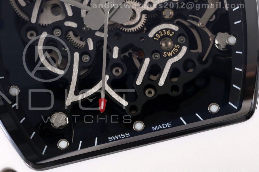 Mille Studio RM055 White Ceramic 1:1 Best Edition Skeleton Dial on White Rubber Strap RMUL2 Super Clone