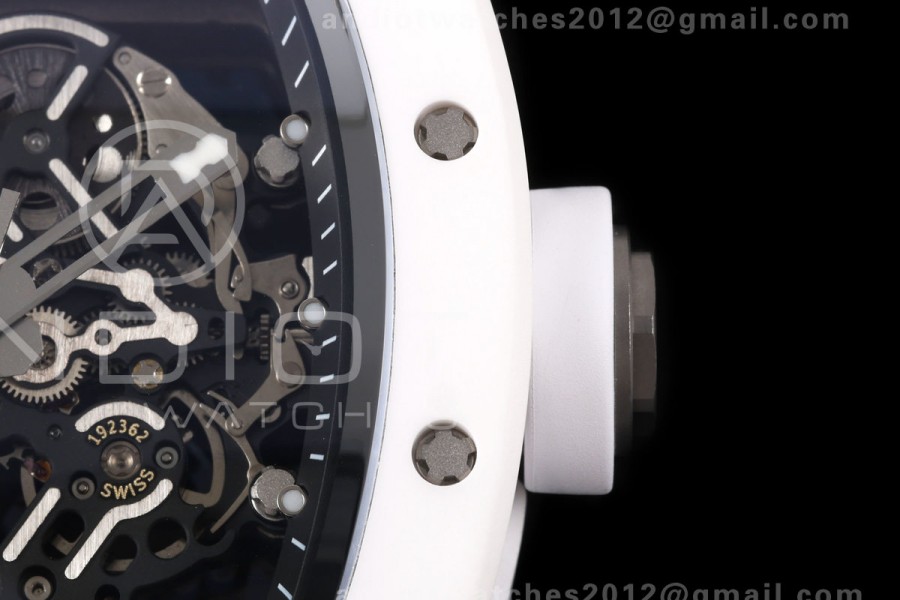 Mille Studio RM055 White Ceramic 1:1 Best Edition Skeleton Dial on White Rubber Strap RMUL2 Super Clone