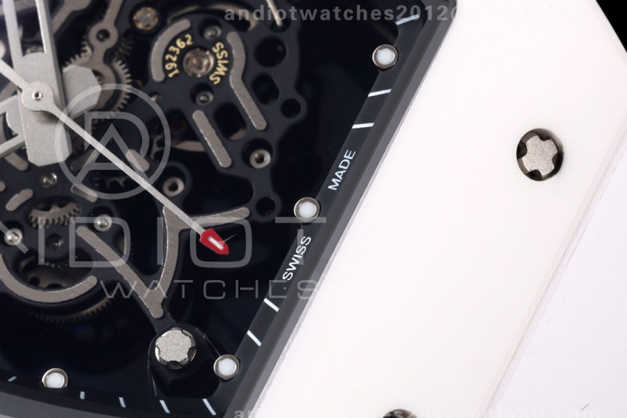 Mille Studio RM055 White Ceramic 1:1 Best Edition Skeleton Dial on White Rubber Strap RMUL2 Super Clone