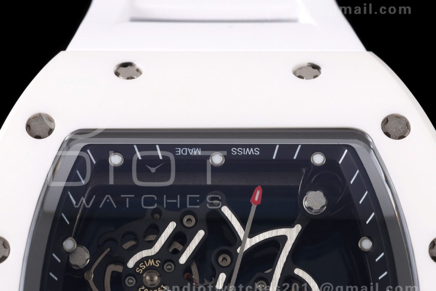 Mille Studio RM055 White Ceramic 1:1 Best Edition Skeleton Dial on White Rubber Strap RMUL2 Super Clone