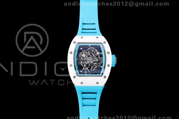 Mille Studio RM055 White Ceramic 1:1 Best Edition Blue Dial on Blue Rubber Strap RMUL2 Super Clone