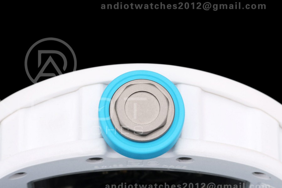 Mille Studio RM055 White Ceramic 1:1 Best Edition Blue Dial on Blue Rubber Strap RMUL2 Super Clone
