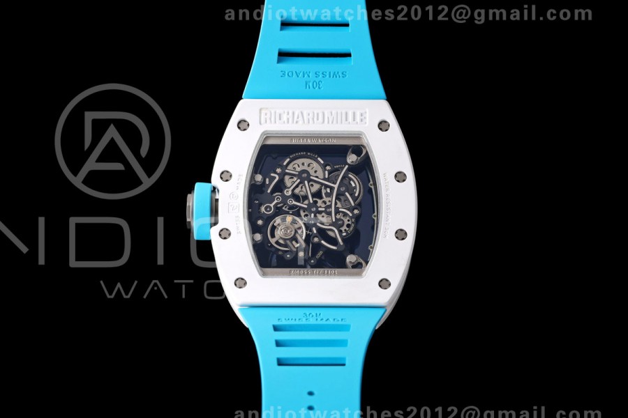 Mille Studio RM055 White Ceramic 1:1 Best Edition Blue Dial on Blue Rubber Strap RMUL2 Super Clone
