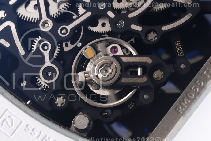 Mille Studio RM055 White Ceramic 1:1 Best Edition Blue Dial on Blue Rubber Strap RMUL2 Super Clone