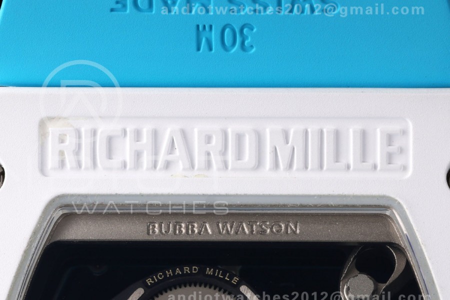 Mille Studio RM055 White Ceramic 1:1 Best Edition Blue Dial on Blue Rubber Strap RMUL2 Super Clone