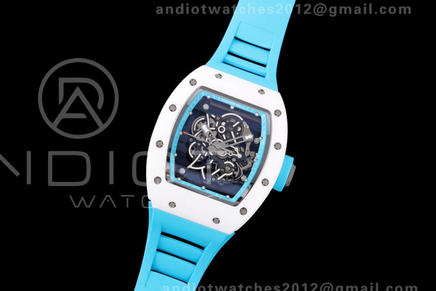 Mille Studio RM055 White Ceramic 1:1 Best Edition Blue Dial on Blue Rubber Strap RMUL2 Super Clone