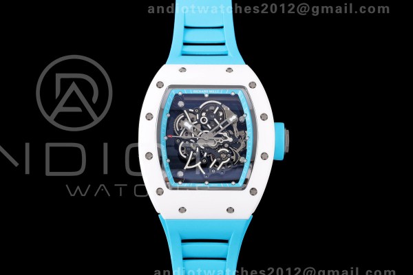 Mille Studio RM055 White Ceramic 1:1 Best Edition Blue Dial on Blue Rubber Strap RMUL2 Super Clone