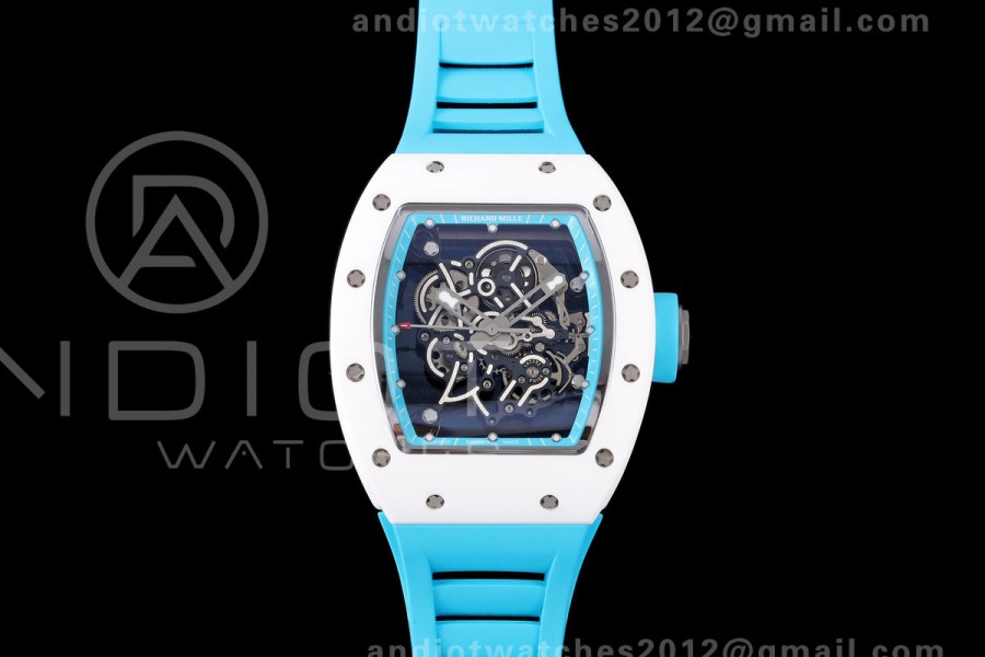 Mille Studio RM055 White Ceramic 1:1 Best Edition Blue Dial on Blue Rubber Strap RMUL2 Super Clone
