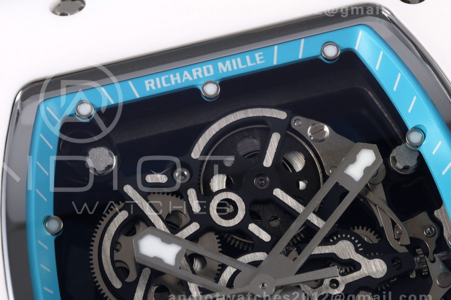 Mille Studio RM055 White Ceramic 1:1 Best Edition Blue Dial on Blue Rubber Strap RMUL2 Super Clone
