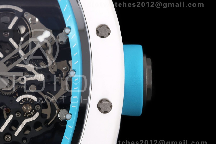 Mille Studio RM055 White Ceramic 1:1 Best Edition Blue Dial on Blue Rubber Strap RMUL2 Super Clone