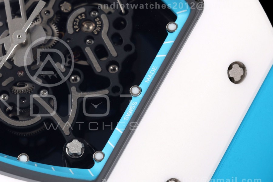 Mille Studio RM055 White Ceramic 1:1 Best Edition Blue Dial on Blue Rubber Strap RMUL2 Super Clone