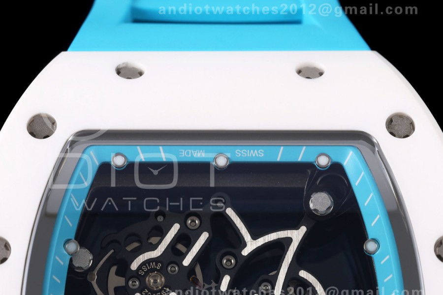 Mille Studio RM055 White Ceramic 1:1 Best Edition Blue Dial on Blue Rubber Strap RMUL2 Super Clone