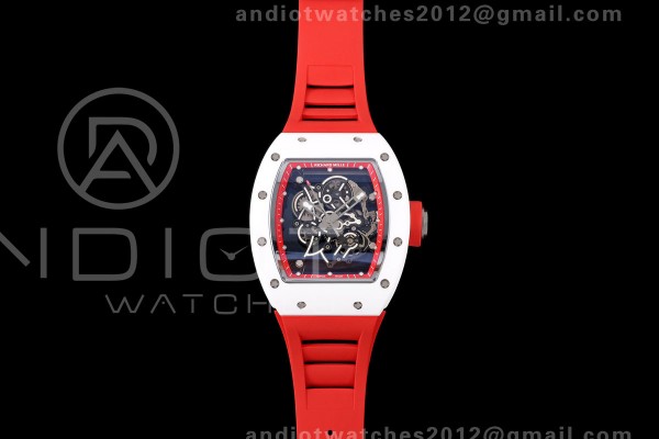 Mille Studio RM055 White Ceramic 1:1 Best Edition Red Dial on Red Rubber Strap RMUL2 Super Clone