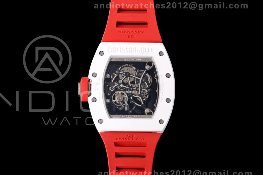 Mille Studio RM055 White Ceramic 1:1 Best Edition Red Dial on Red Rubber Strap RMUL2 Super Clone