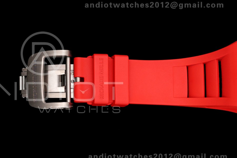 Mille Studio RM055 White Ceramic 1:1 Best Edition Red Dial on Red Rubber Strap RMUL2 Super Clone