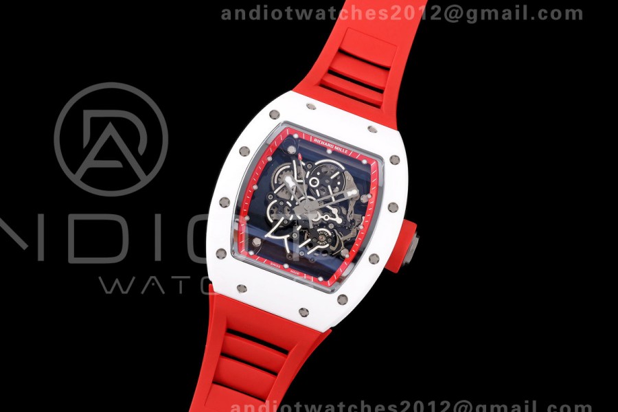 Mille Studio RM055 White Ceramic 1:1 Best Edition Red Dial on Red Rubber Strap RMUL2 Super Clone
