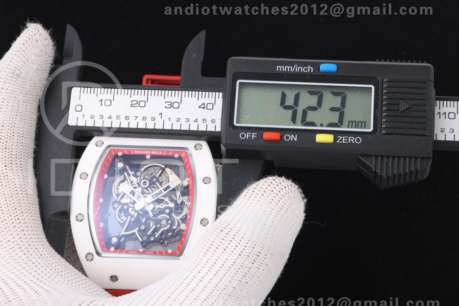 Mille Studio RM055 White Ceramic 1:1 Best Edition Red Dial on Red Rubber Strap RMUL2 Super Clone