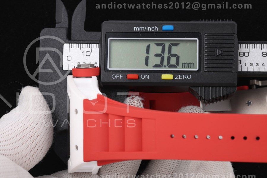 Mille Studio RM055 White Ceramic 1:1 Best Edition Red Dial on Red Rubber Strap RMUL2 Super Clone
