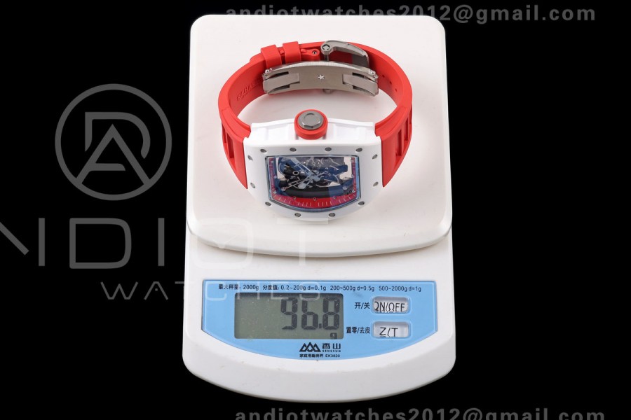 Mille Studio RM055 White Ceramic 1:1 Best Edition Red Dial on Red Rubber Strap RMUL2 Super Clone