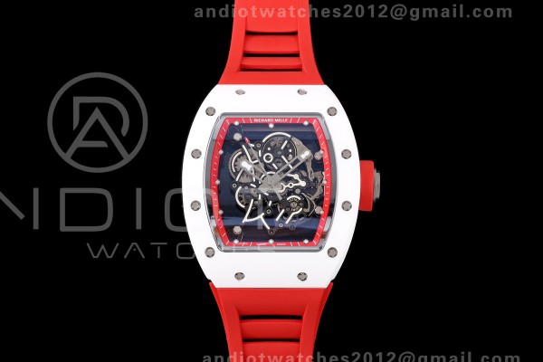 Mille Studio RM055 White Ceramic 1:1 Best Edition Red Dial on Red Rubber Strap RMUL2 Super Clone