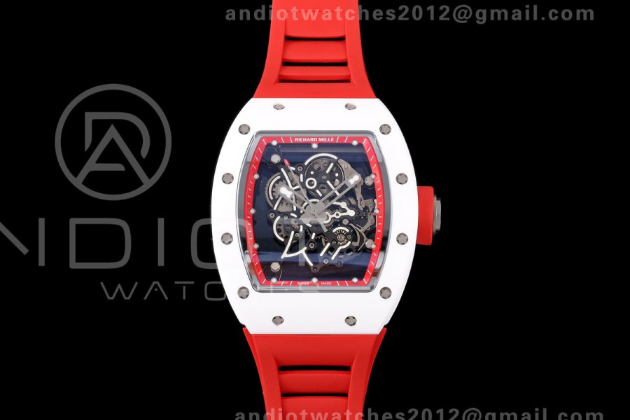 Mille Studio RM055 White Ceramic 1:1 Best Edition Red Dial on Red Rubber Strap RMUL2 Super Clone