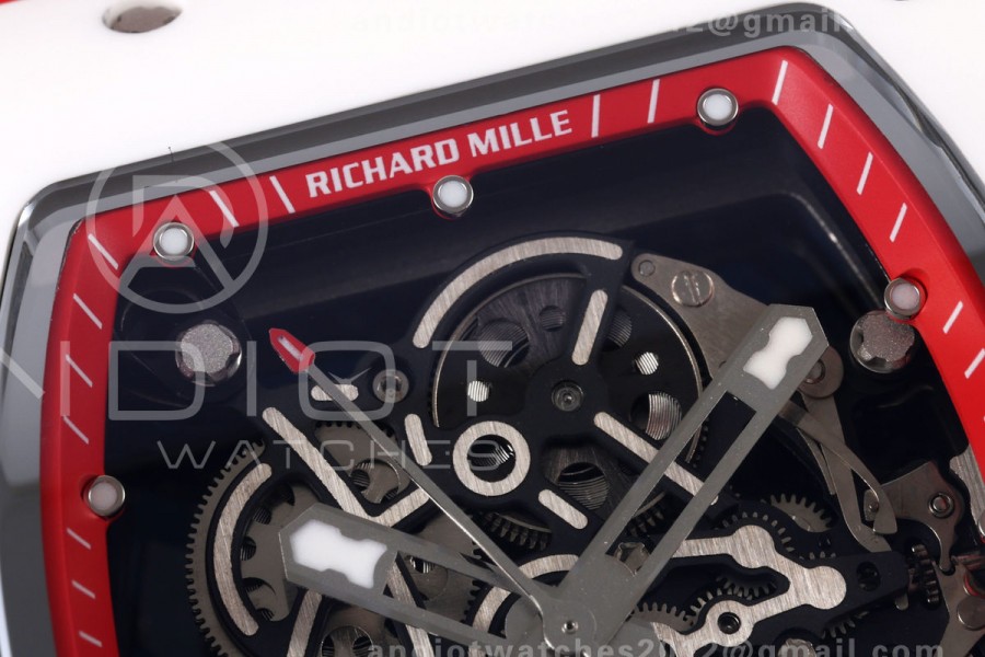 Mille Studio RM055 White Ceramic 1:1 Best Edition Red Dial on Red Rubber Strap RMUL2 Super Clone