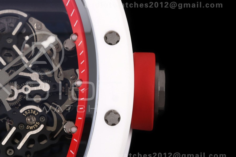 Mille Studio RM055 White Ceramic 1:1 Best Edition Red Dial on Red Rubber Strap RMUL2 Super Clone