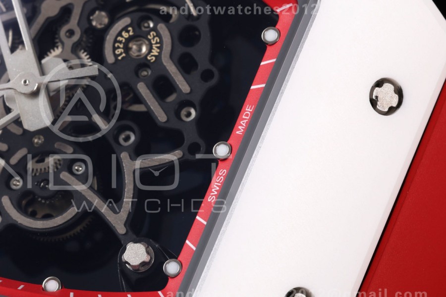 Mille Studio RM055 White Ceramic 1:1 Best Edition Red Dial on Red Rubber Strap RMUL2 Super Clone