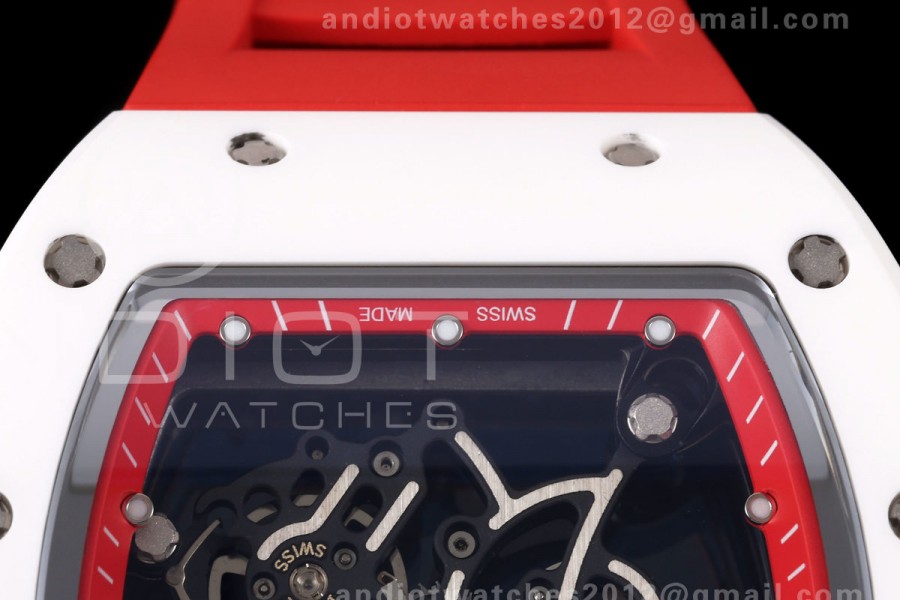Mille Studio RM055 White Ceramic 1:1 Best Edition Red Dial on Red Rubber Strap RMUL2 Super Clone