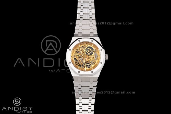 Royal Oak 41mm Openworked 15407 SS DDF 1:1 Best Edition YG Dial on SS Bracelet SA3132 Double Balance Wheels