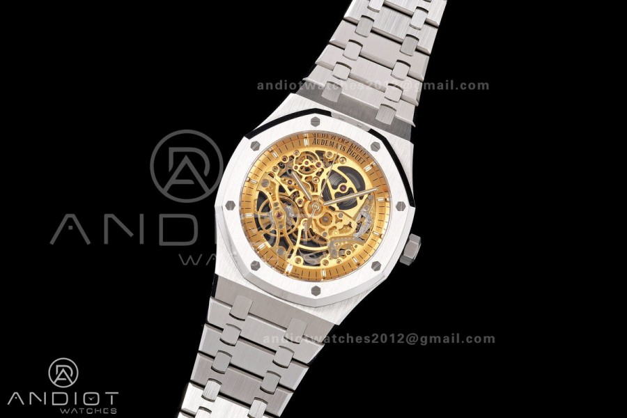 Royal Oak 41mm Openworked 15407 SS DDF 1:1 Best Edition YG Dial on SS Bracelet SA3132 Double Balance Wheels