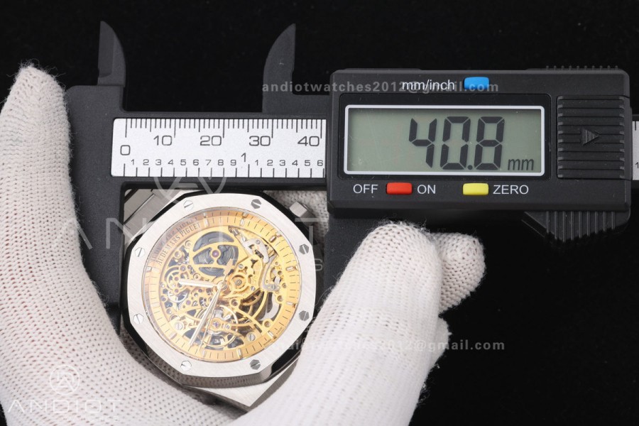 Royal Oak 41mm Openworked 15407 SS DDF 1:1 Best Edition YG Dial on SS Bracelet SA3132 Double Balance Wheels
