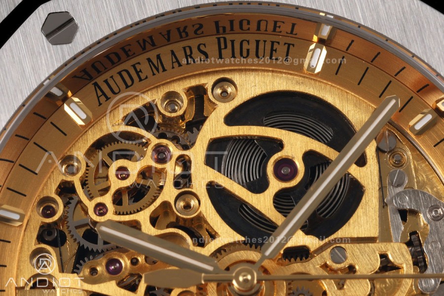 Royal Oak 41mm Openworked 15407 SS DDF 1:1 Best Edition YG Dial on SS Bracelet SA3132 Double Balance Wheels